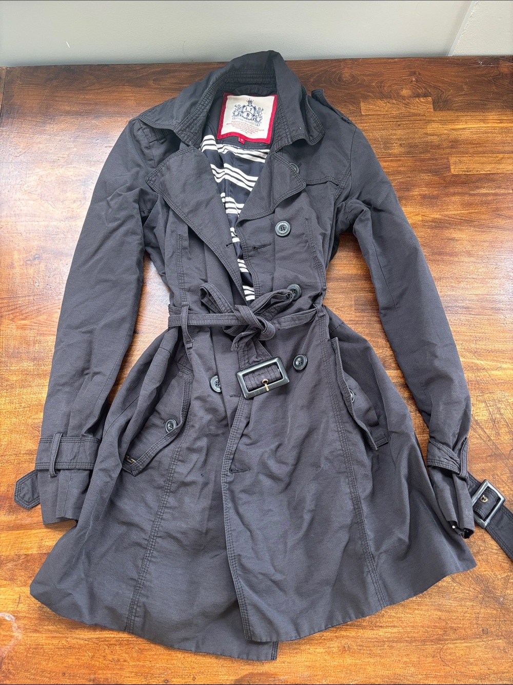 LTB Jeans Charcoal Gray Double-Breasted Trench Coat Jacket